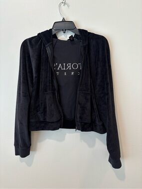Victoria’s Secret Black Velour Zip-Up Hoodie Jacket - Women's